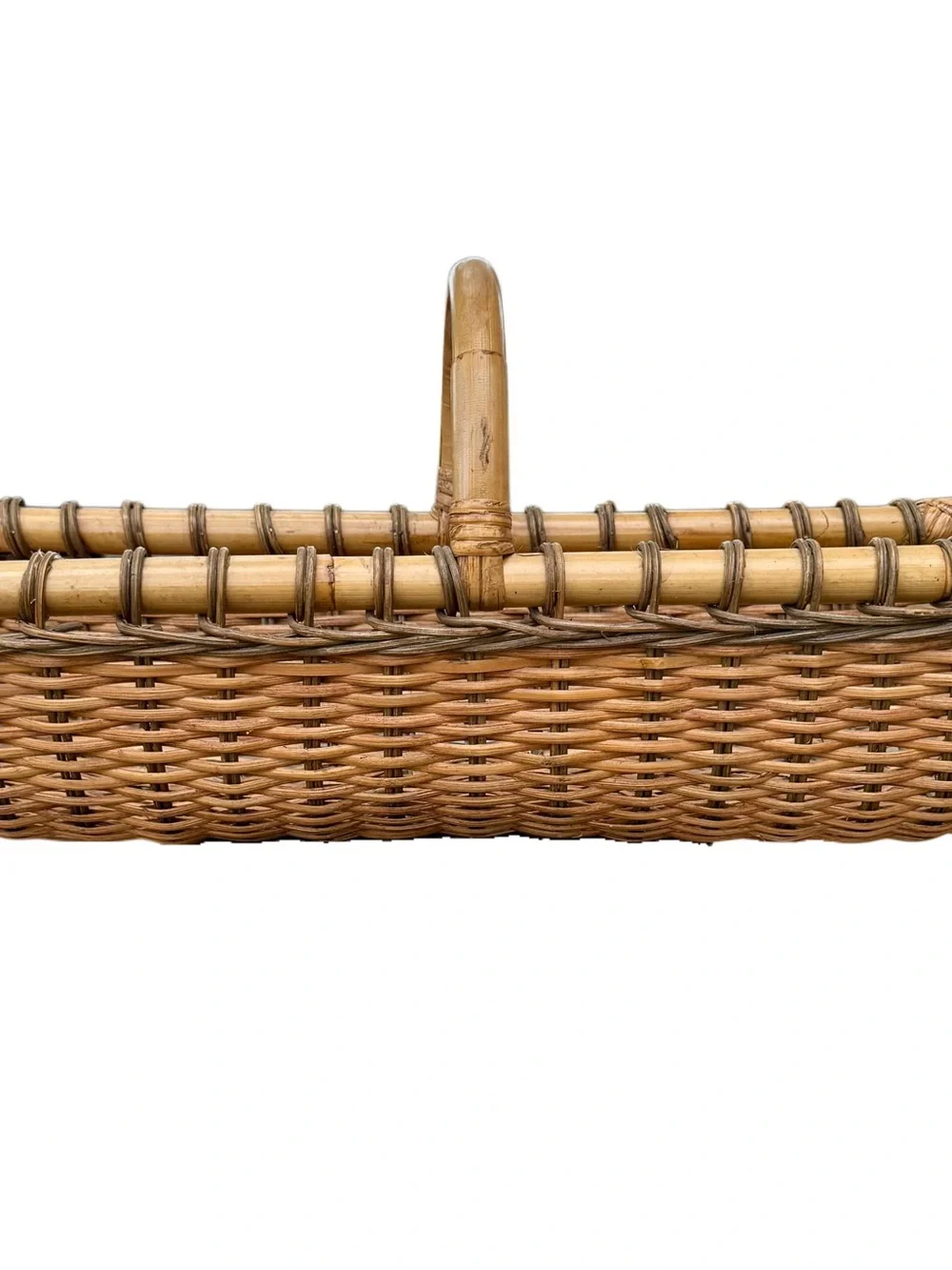 Vintage Large Wicker Flower Gathering Basket with Natural Bamboo Handle 9x12x24